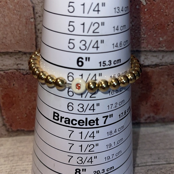 NIB SugarFix By BaubleBar Stretch Bracelet “S” Initial With Gold Tone Beads. - Picture 7 of 9